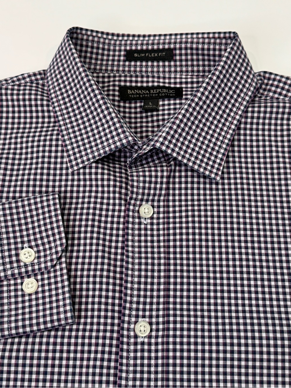 Banana Republic Slim Flex Fit Men's Large Long Sleeve Button Down Purple Navy